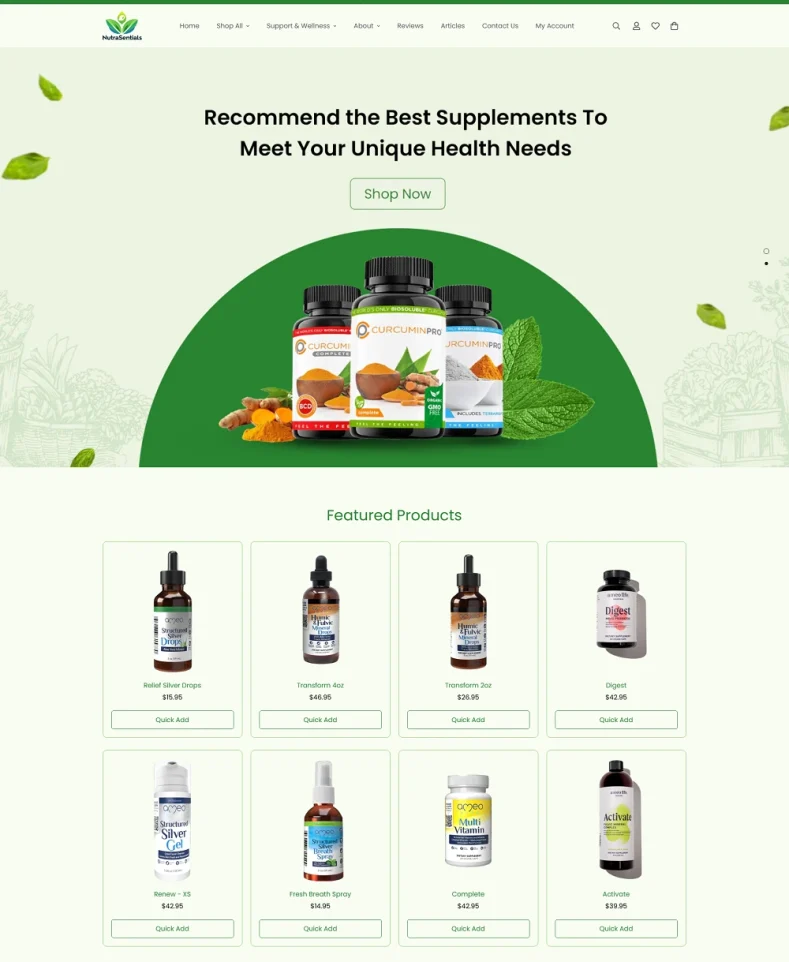 NutraSentials AI-optimized Shopify store built by Anzo Solution