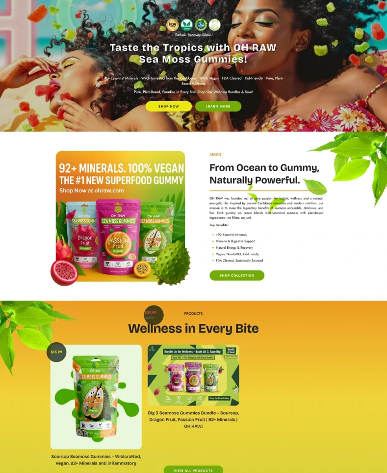OH RAW! seamoss wellness brand AI-optimized Shopify store by Anzo Solution