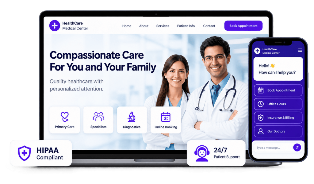 Medical marketing agency website shown on laptop and phone by Anzo Solution